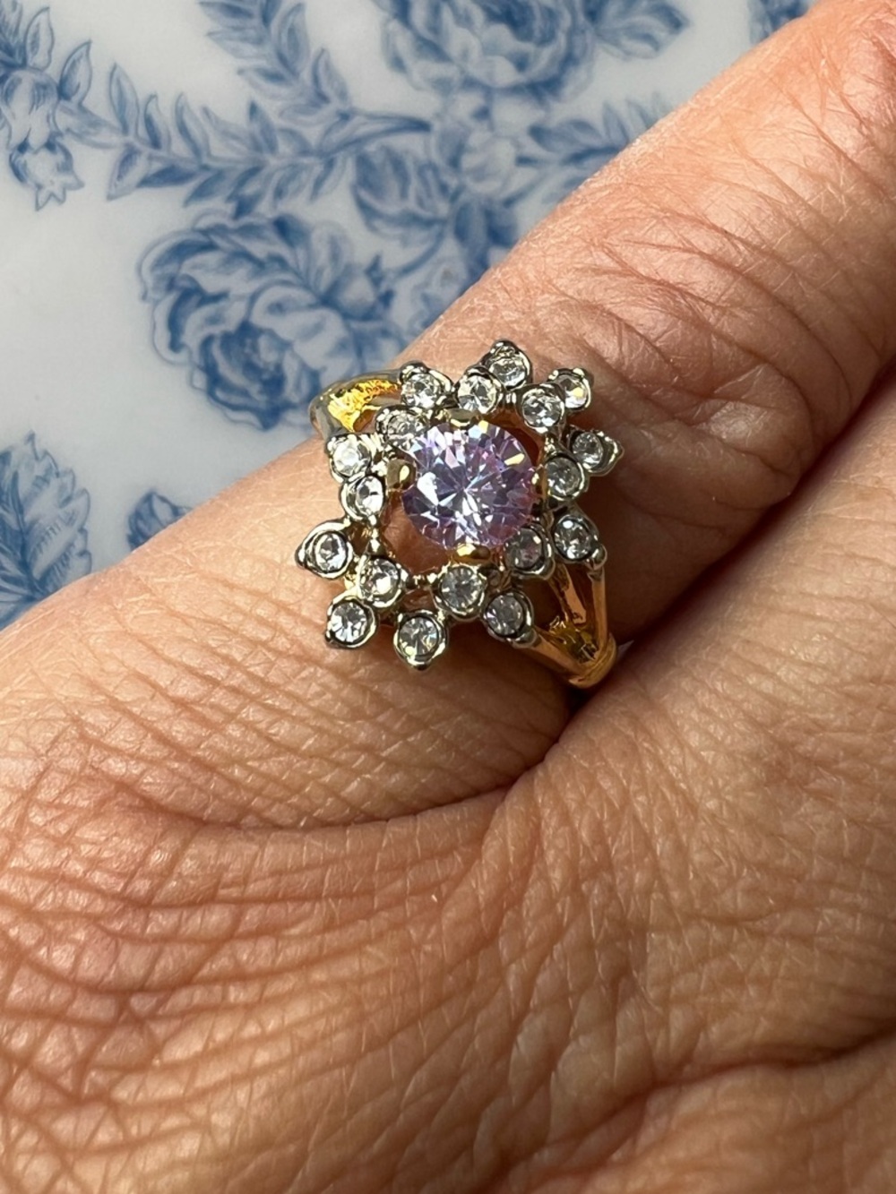 Gold Tone Pink CZ Halo Cluster Ring Size 5.75 #57524